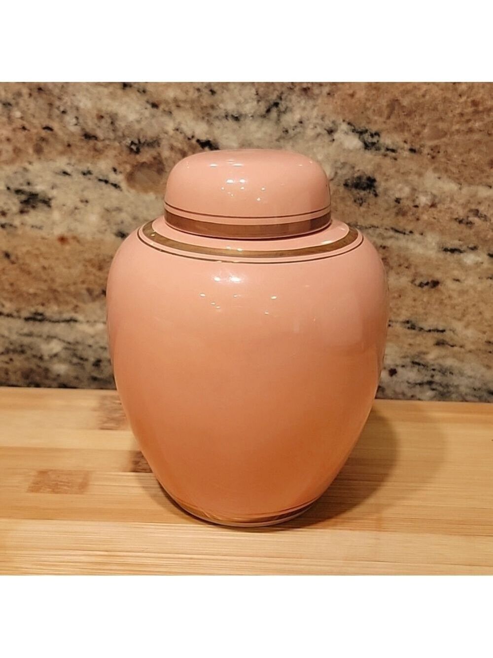 Rare Vintage Peach & gold Japanese Ginger Jar with Lid